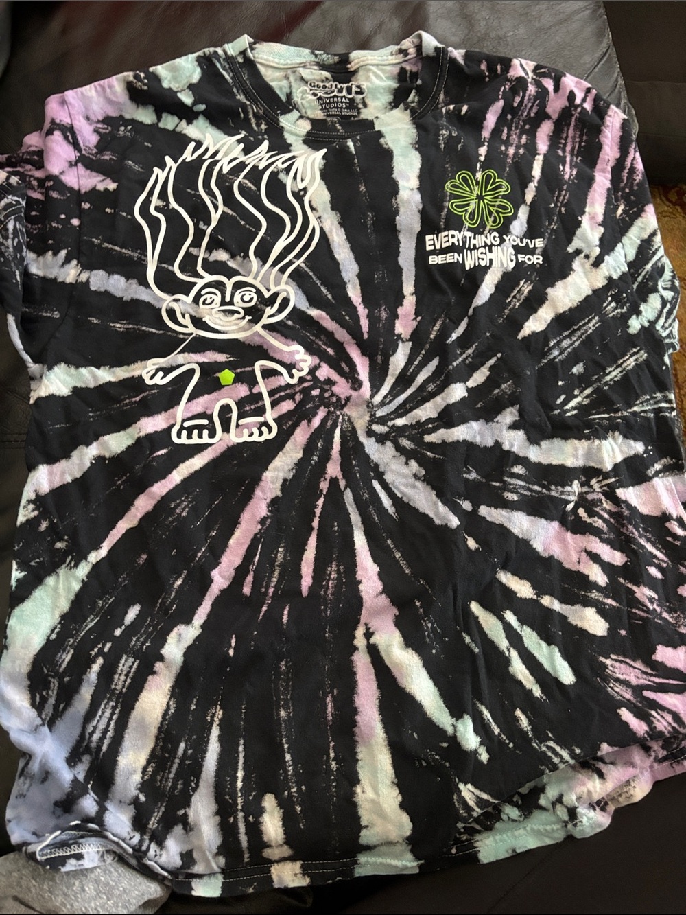 Kids Graphic Tie-Dye Troll Tee - Black & Purple